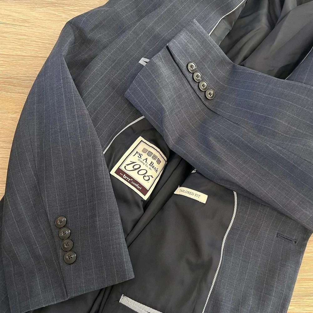 Jos A Bank Men's Brrr Comfort Plaid 40R Blazer Jacket Wool Spandex Stretch Blue - Picture 3 of 10